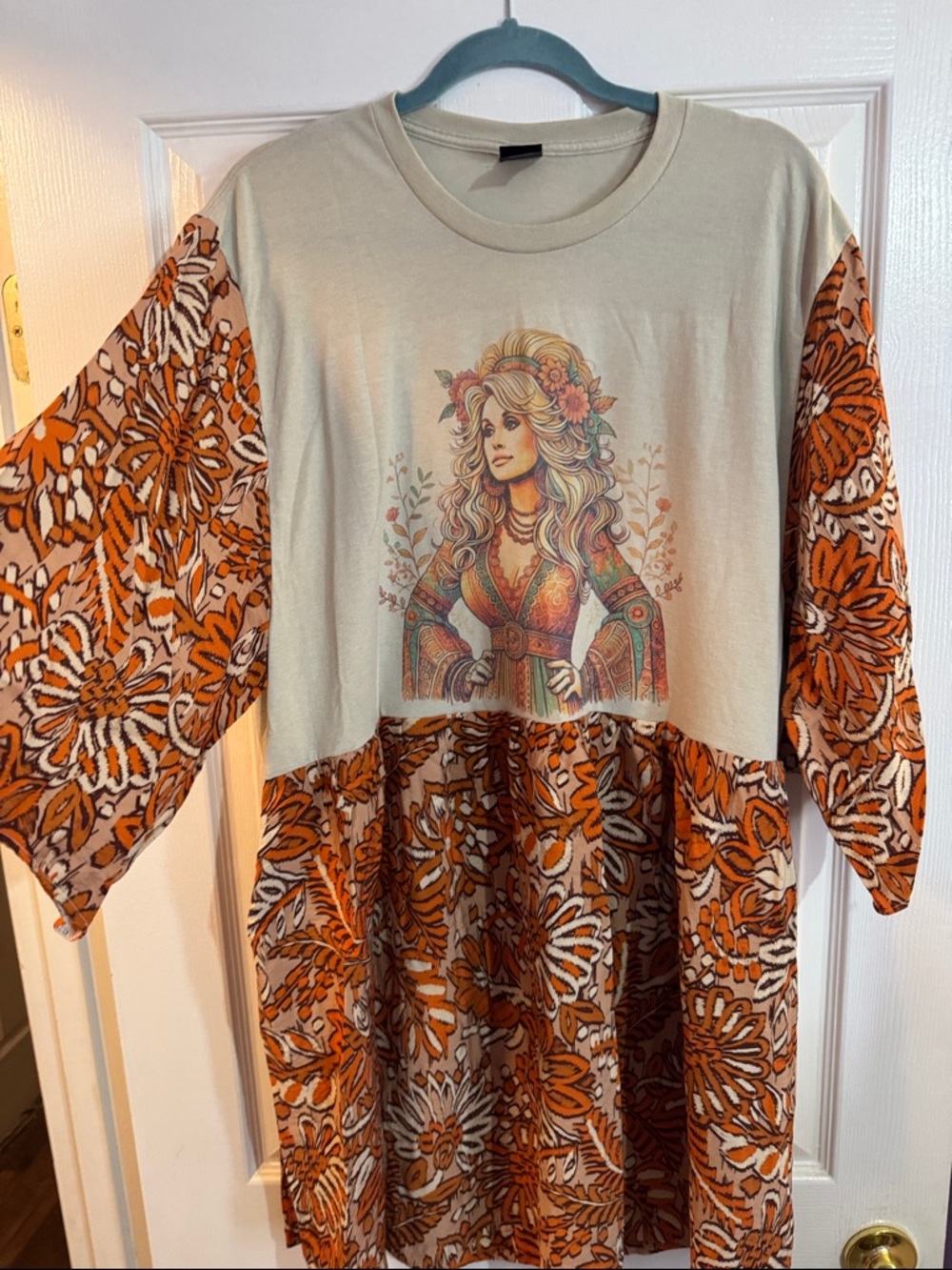 XL Hanes Perfect-T Triblend Dolly T-Shirt Dress in Light Beige